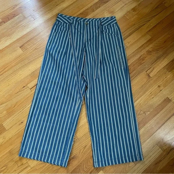 American Eagle Striped Blue Wide-Leg high waisted palazzo Pants 16 - Picture 5 of 11